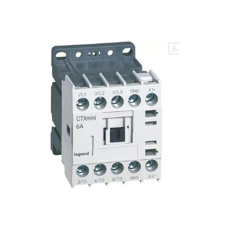 Mini-contacteur de puissance CTX³ 3 pôles 6A avec contact auxiliaire intégré 1NO tension de commande 24V Continu LEGRAND 417001 (1/2)