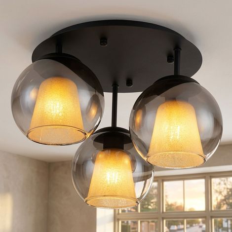 LED Deckenlampe Glas rauchfarben Deckenleuchte Wohnzimmerlampe 3-flammig D 41 cm (1/5)