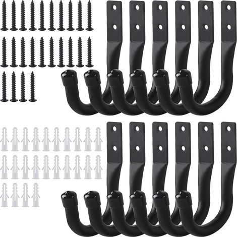 CCYKXA 12 schwarze Wandhaken für Garage, Fahrradständer, Fahrradaufhänger, Leiterhaken, robuste J-Haken für Fahrräder und Elektrowerkzeuge (1/5)