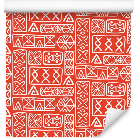 Carta da parati con motivo geometrico polinesiano, corallo e rosso, 50x1000 cm (1/5)