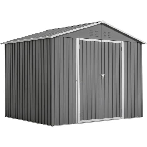 Abri De Jardin Métal 8x6 Anthracite 229x180 cm Avec Porte Double Et Ventilation, Rangement Outils Jardin En Acier Galvanisé (1/5)