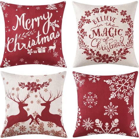 Federe Cuscini Natalizi Set 4 Morbide Rosse Bianche 45x45 cm (1/5)