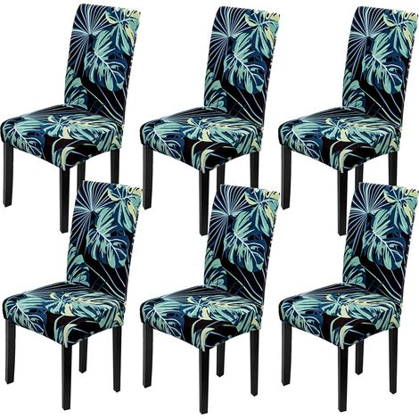 Housse de Chaise 6 pièces Couverture de Chaise Extensible Amovible Lavable Moderne Dossier Haut Housses de Chaises pour Salle à Manger Hôtel Mariage Décor(Feuilles Bleues,6 PCS) (1/5)