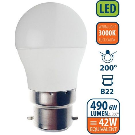 Ampoule LED SMD, Sphère P45, 6W / 490lm, culot B22 (France), 3000K (1/4)