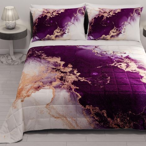 Couvre-lit d'été 220x260 cm 100 g/m² Double Face, Couette légère pour lit Une Place et demie, Printemps, Modèle Marbre Violet, 100% Fabriqué en Italie (1/5)