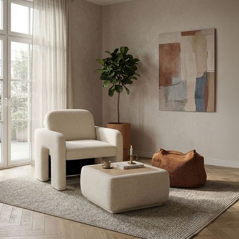 Fauteuil design 90x80x88 cm avec table basse relevable beige - KOVA