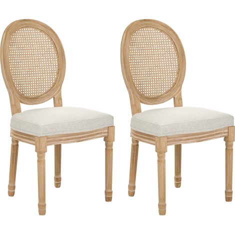 Conjunto de 2 sillas de comedor tapizadas respaldo ovalado con trenza vienesa estilo rústico francés Luis XVI marrón claro/beige Nivloc (1/5)