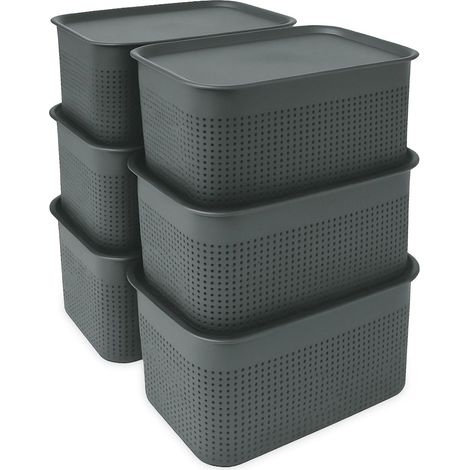 Stapelbare Aufbewahrungsboxen mit Deckel, 6er-Set, belüftet