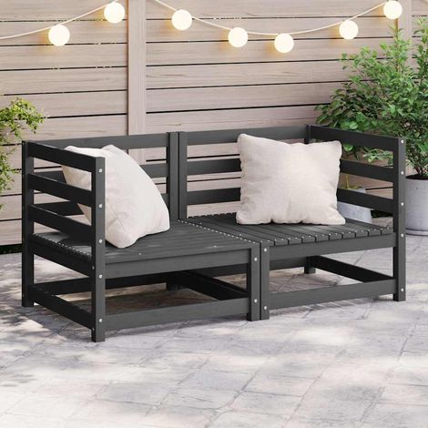 vidaXL Sofás de esquina de jardín 2 uds madera maciza de pino gris (1/5)