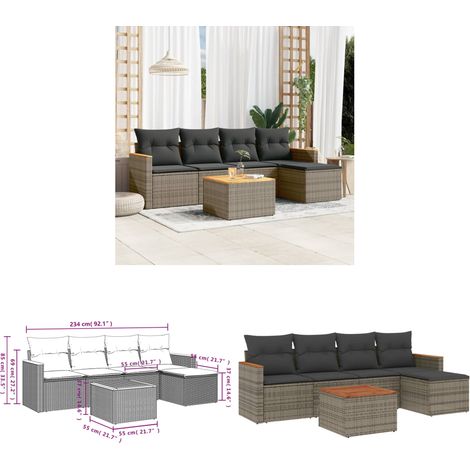 6-tlg. Garten-Sofagarnitur mit Kissen Grau Poly Rattan - Gartenmöbel - Sofasatz - Outdoor Möbel - Rattan Gartenmöbel - PE-Rattan - Home & Living (1/3)