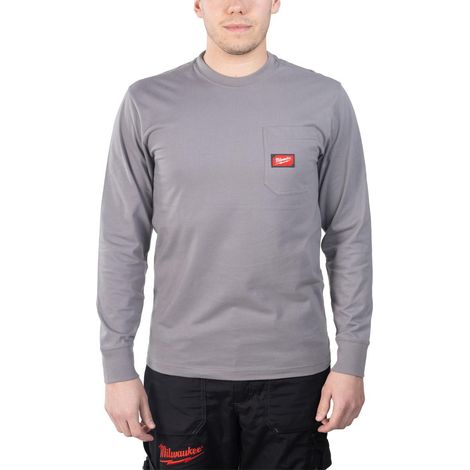 Milwaukee t-shirt z kieszonką z długim rękawem - jasnoszary wtlsgr-xl