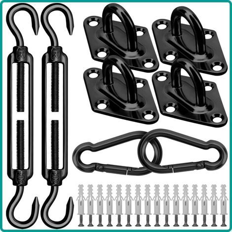 Befestigungsset für Sonnensegel - 40-teilig - Robust - Edelstahl 304 - zur Montage von dreieckigen, rechteckigen und quadratischen Gartenmarkisen (M6 Schwarz) (1/5)