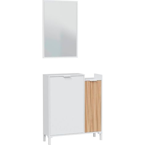Home Heavenly® - Mueble recibidor con espejo rectangular de 77x50 cm EDITH, con 2 puertas y estantes interiores.  Color: Blanco Artik - Natur (1/5)