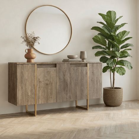 Modern Sideboard Walnuss Luxus 160x80x35 - Goldener Rahmen
