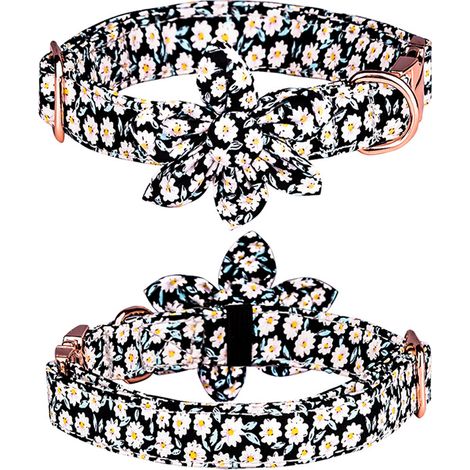 Collier Pour Chien En Coton Avec Nœud Papillon Fleuri - Boucle De Sécurité Métallique Réglable - Accessoire Pour Chiots Et Femelles - Lot De 1 (1/5)