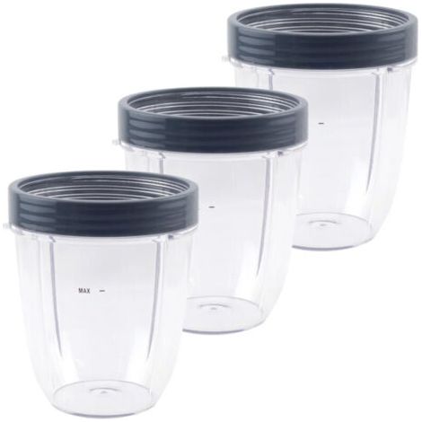 Lot de 3 gobelets courts de 532 ml (18 oz) avec joint de rechange, compatibles avec les blenders NutriBullet 600 W et 900 W (modèles NB-101B, NB-101S et NB-201). (1/5)