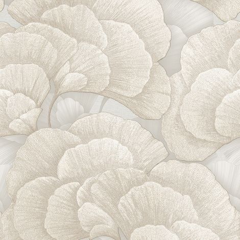 Papel pintado floral Profhome RE521013-DI papel pintado vinílico estampado en caliente tejido non tejido gofrado con ornamentos florales y efecto nacarado gris blanco-perla plata 5,33 m2