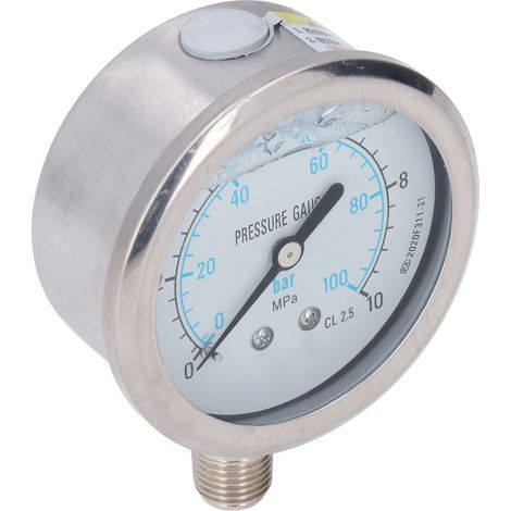 Manomètre acier inoxydable 1/4in NPT YN-60 mesure pression huile eau air hydraulique industriel domestique 0-10Mpa classe 2.5 (1/5)