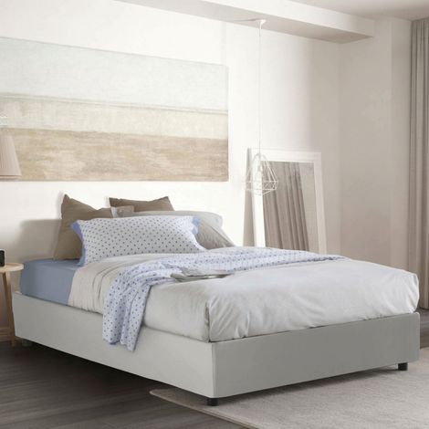 Talamo Italia - Letto matrimoniale Abul, Letto contenitore con rivestimento in ecopelle, 100% Made in Italy, Apertura frontale, adatto per materasso Cm 160x190, Bianco (1/5)