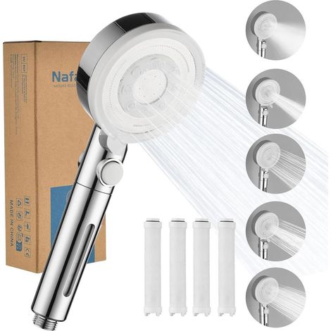 Duschkopf Handbrause 5Strahlarten Regendusche 4PPFilter Chrom und Weiß (1/5)