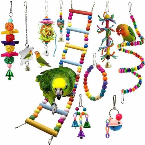 Lot de 10 jouets pour perroquets, perruches ondulées, clochette suspendue pour cage (1/5)