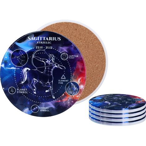 Carmani, 4 sottobicchieri in ceramica, rotondi - segni zodiacali/Sagittario (1/4)