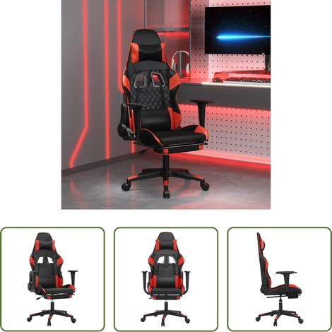 Gamingstuhl mit Fußstütze - Gaming-Stuhl mit Fußstütze Schwarz und Rot Kunstleder (1/5)