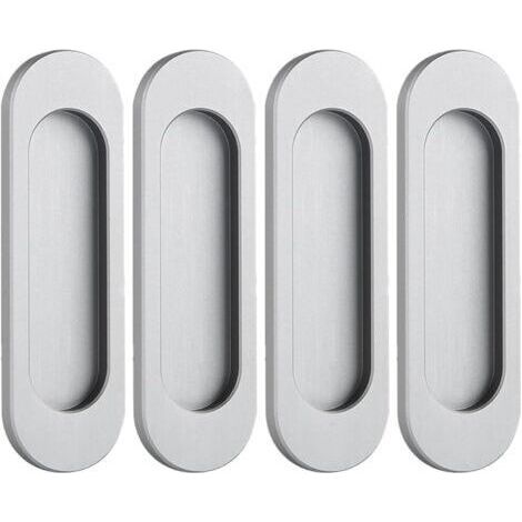 Lot de 4 poignées affleurantes en alliage d'aluminium sans perforation pour portes coulissantes de grange, fenêtres, armoires, tiroirs de placard (gris mat, 100 mm) (1/4)