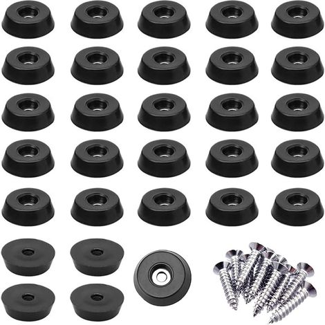 30 Pièces Pieds en Caoutchouc Noir avec Vis et Disque Acier Inoxydable pour protéger les meubles de l'humidité des rayures Canapé Table Coussinet jambe(25239mm) (1/5)