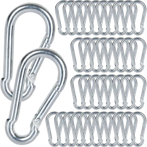 M5 Mousqueton Acier Galvanisé, 60 PCS Mousqueton de Fixation pour Charges Lourdes - Capacité de Charge de 100 kg/220 LB, Crochet Mousquetons Balancoire - 50mm x φ5 mm
