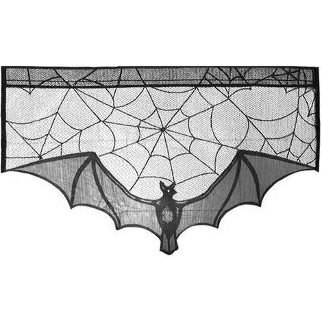 Nappe de Noël effrayante en dentelle noire à motif toile d'araignée, couvre-cheminée pour la décoration de la maison, petit rideau de porte (1/5)