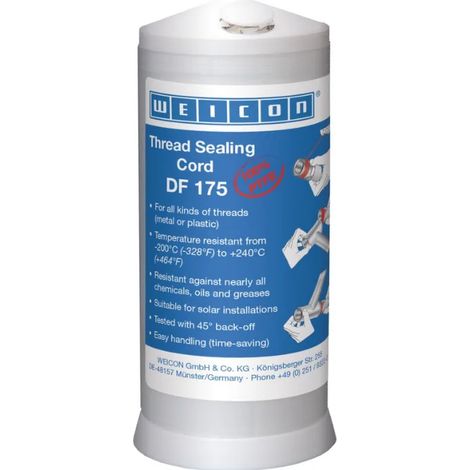 WEICON DF 175, 175 m, cordón de sellado de roscas de PTFE, para metal y plásticos, resistente a productos químicos, de -200 °C a +240 °C. (1/3)