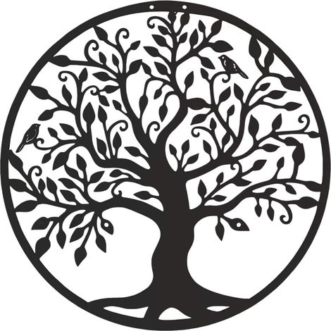 Lebensbaum-Wanddekoration aus Metall – Künstlerische Silhouette – Geschenkidee für drinnen und draußen – Gartendekoration – Schwarz – 40 x 40 cm (1/5)