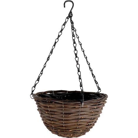 Pensée artificielle à suspendre – Jardinière de jardin en osier avec fleurs violet clair violet foncé et rose, feuilles en polyéthylène résistant aux UV, triple chaîne en acier, 25 cm de (1/5)
