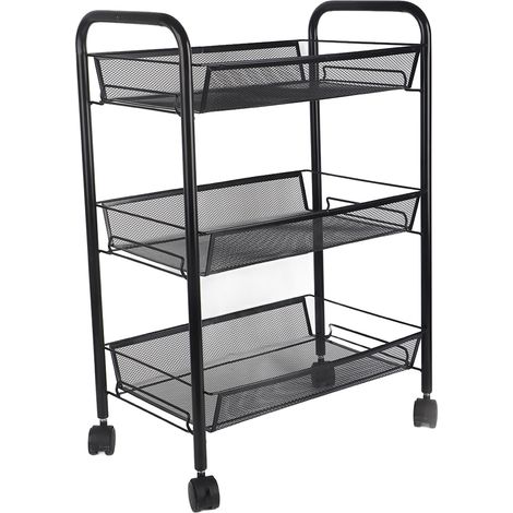 Schwarzes 3-stöckiges Küchenregal, mobiler Rollwagen, Gemüseregal, Badezimmer-Organizer. (1/4)