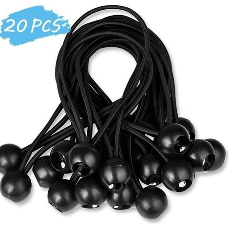 Lot de 20 tendeurs élastiques en caoutchouc noir avec crochets pour tentes et bâches (1/4)