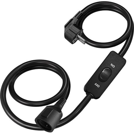 d'extension Noir avec Interrupteur on/Off, 2m (200 cm) 3A 220V - 240V 300 W, isolé et ignifugé, Cordon d'alimentation pour intérieur (1/5)