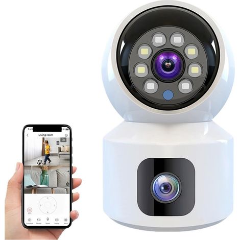 Caméra de sécurité à Domicile Mini caméra HD sans Fil Double Objectif 8MP caméras IP Vision Nocturne Intelligente CCTV sécurité PTZ Camara Moniteur bébé intérieur(4MP Cam Add 64GB) (1/5)