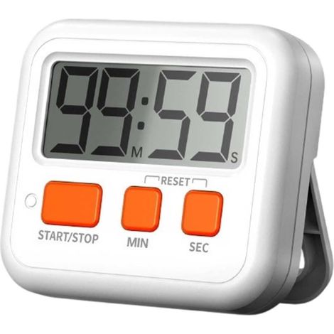 Minuteur avec alarme forte et fonction mémoire – Horloge compte à rebours magnétique pour la cuisine – Grand écran LCD blanc 73 x 68 mm (1/5)
