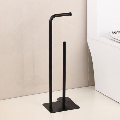 Porte Papier Toilette Noir, Porte-Rouleau de Papier Toilette sur Pied, Support de Papier Toilette avec Base Lourde, Distributeur de Papier Toilette, Rangement de Papier Toilette