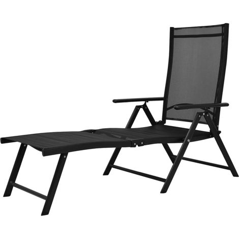 Chaise longue  Transat  Bain de soleil pliable Aluminium Noir (1/5)