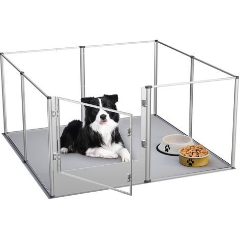 Recinto Box Parto per cani XL Recinto Sala Parto per Cuccioli Cane Acrilico Trasparente 8 Pannelli - Alto 80 cm Recinto Salvacasa con Porta Tappetino Impermeabile (1/5)