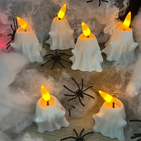 6 Pièces Bougie Led Halloween Decoration Flamme Vacillante,Lumiere Fantôme Décorations D'halloween Interieur,Bougie Chauffe Plat Led,Deco Halloween Exterieur Lanterne Enfant Pour Deco Table Jardin (1/5)