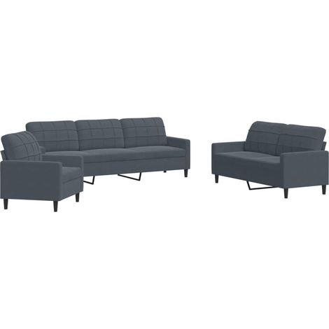 Ensemble de Canapé  Sofas 3 pcs avec coussins Gris foncé Velours