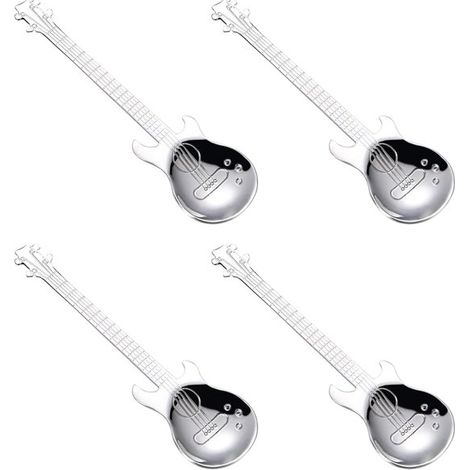 cucchiaini da dessert, note musicali decorative, cucchiaio per mescolare, cucchiaini da caffè, chitarra, set di cucchiaini da caffè, acciaio inossidabile per tè, latte, caffè, dessert, bevande, frappè (1/4)