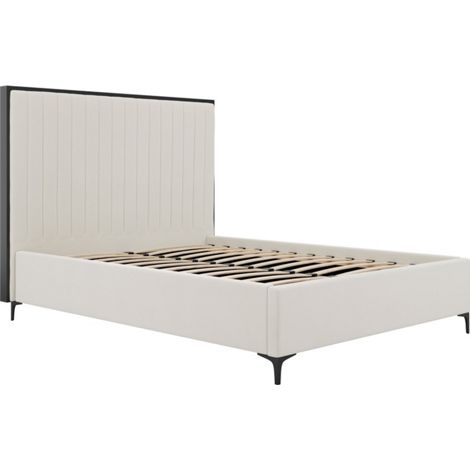 Berkeley Double Bed Frame (Pack of 2) - Velvet/Metal - L209 x W154 x H140.5 cm - Cream/Black - Flat Pack