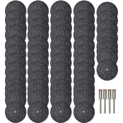 Lot de 60 disques à tronçonner pour outil rotatif, 1-1/4 pouce, en fibre de verre renforcée, et 4 mandrins. Accessoires pour outil rotatif. (1/5)