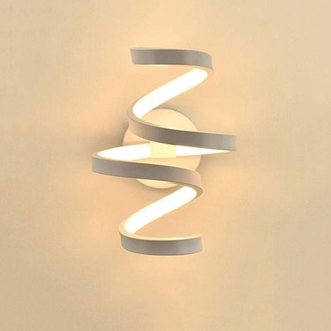 Applique murale en spirale blanche, applique murale en métal en aluminium avec appliques murales à abat-jour en acrylique, luminaire décoratif LED simple chambre 18W, lampe de chevet créative moderne