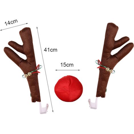 Décorations de Noël Auto Renne Bois et Nez Rouge Kit Accessoire Voiture SUV Van Camion (1/5)