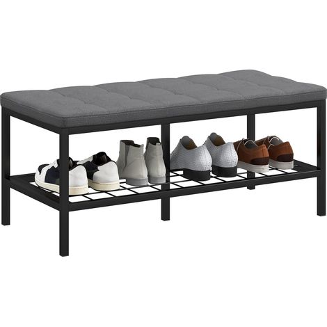 Banc à chaussures avec coussin rembourré et étagère de rangement, banc d'entrée pour couloir, chambre, 90x41x40cm, gris (1/5)